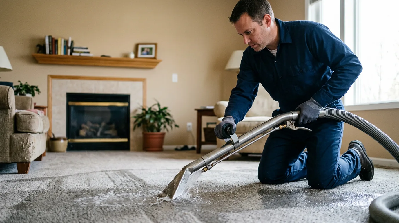 Water damage restoration technician working near Moorhead, MN